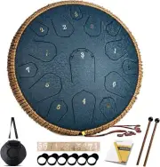 Steel Tongue Drum - 14 Inch 15 Note Tongue Drum - Hand Pan Drum With Mus