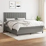Generic Box Spring Bed with Mattress Dark Grey 153x203 cm Queen Size Fabric,Furniture,Beds & Accessories,Beds & Bed Frames