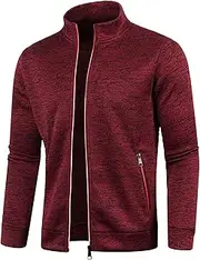 [Qolkmuiy-GJ] Men's Winter Turtleneck Knitted Cardigan Casual Long Sleeve Zipper Sweaters Knitted Sweater with Zipper Pockets, Red, Large