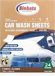 Binbata Eco-friendly Car Wash Soap Sheets Concentrated Foaming Car Wash Shampoo and Conditioner for Decontamination & Lubricate & Coating & Brighten Up & Protect Car Paint, No Plastic, 24 Count