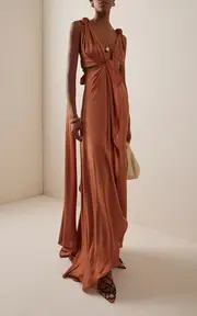 [Johanna Ortiz] Ocean Mysteries Draped Silk Maxi Dress