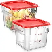 Suclain 2 Pcs Square Food Storage Container Polycarbonate Clear Food Container with Red Lid Commercial Rice Storage with Red Graduations for Commercial Kitchen(7.28 x 9.45 inches)