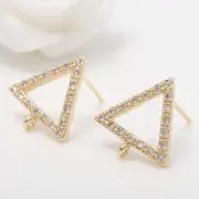 2Pairs 18K Gold Plated Stud Earrings Connector, Cubic Zirconia Micro Pave Trian