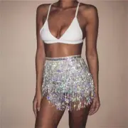 Sparkling Belly Dance Hip Scarf Shawl Sequins Fringe Waist Chain Belt Golden