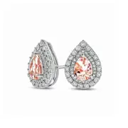 Pear-Shaped Morganite and 0.25 CT. T.W. Diamond Double Frame Stud Earrings in 10K White Gold