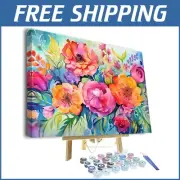 Easy DIY Floral Paint by Numbers for Adults & Children - Framed 16x20 Canvas