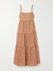 [Matteau] Matteau - Tiered Floral-print Organic Cotton Maxi Dress - Orange - 4 4 Orange