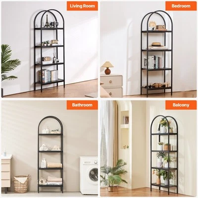 Rustic 4-Tier Metal Bookshelf for Living Room Bedroom and Office Storage