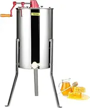 VEVOR Manual Honey Extractor, 3 Frames Honey Spinner Extractor, Stainless Steel Beekeeping Extraction, Honeycomb Drum Spinner with Lid, Apiary Centrifuge Equipment with Height Adjustable Stand