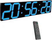 27In LED Digital Wall Clock, 8-Level Brightness, Auto Dimmer, Alarm, Calendar, Thermometer, Remote Control, for Industrial Warehouse Cafeteria Gym (Color : Blue)