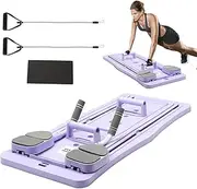 TOWEBOORY 4 in 1 Pilates Reformer, Multi-Functional Reformer Pilates Machine with Smart Timer, Foldable Pilates Board with Resistance Bands for Home Fitness (Light Purple)