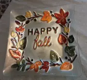 Beautiful Brightly Painted Leaf Vine Glass "Happy Fall" Serving Platter