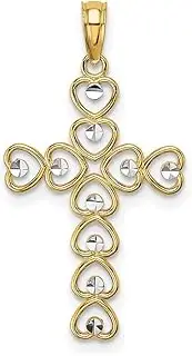 [JewelryWeb] Gold Love Heart Connected Religious Faith Cross With White Sparkle Cut Circles Measures 28.76mm long