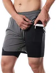 Chusui 2-in-1 Men Running Shorts with Towel Loop Pockets Quick Dry Exercise Shorts for Training Gym Workout