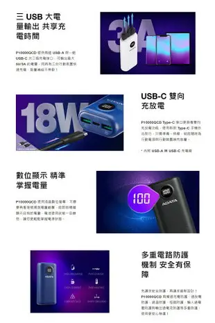 【ADATA 威剛 快速出貨】P10000QCD 10000mAh PD/QC極速快充行動電源