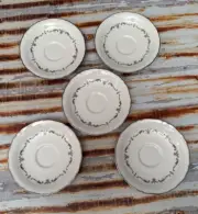 (Set of 5) 1963 ROYAL WORCESTER SILVER CHANTILLY Saucers NOS CLEAN Silver Edge