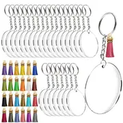 Clear Acrylic Circle Discs Keychain Blanks Tassel Pendants Key Ring