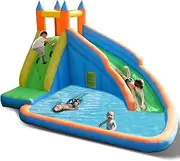 [Honey Joy] Inflatable Water Slide Bouncer, Children Wet & Dry Bounce House with Climbing Wall, Long Slide, Splash Pool, Inflatable Water Park w/Oxford Carry Bag, Repairing Kit, Stakes (Without Blower)