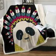 Cute Native American Panda Character Throw Blanket