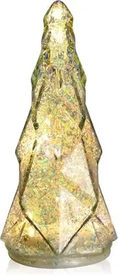 taman Glass Christmas Tree, Sparkling Mercury Light Up White-8"