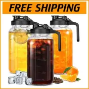 64 OZ Leak-Proof Mason Jars with Lid - 3 Pack Glass Pitchers for Iced Tea & More
