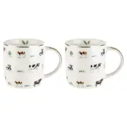2PK LMD Cows Farm Lane New Bone China Tea/Coffee Mug Cup Drinkware 360ml White