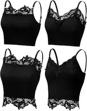 [Bencailor] 4 Pack Black Lace Cami Women Lace Bralette Ladies Camisoles Half Camisole Bra Adjustable Spaghetti Strap Tank Top