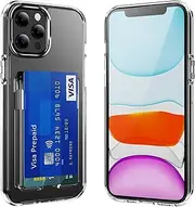 Ciuaz Case for iPhone 12/iPhone 12 Pro with Credit Card Holder, 360°Full Protection Cell Phone Cover- [Anti-Yellow] Crystal Clear Wallet Case, Raised Edges for Camera Lens Protection
