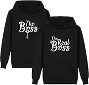 [KMCOJIA] Boss and Real Boss Matching Hoodies for Couple,Pure Cotton Long Sleeve Matching Couple Hoodie Sweatshirt with Pocket(Pack of 1 Hoodie)