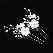 Bride Flower Hair Pins Silver Rhinestones Hair Piece Bridal Hair Clips Wedding Hair Stuff Accessories for Bride Bridesmaid 2 PCS