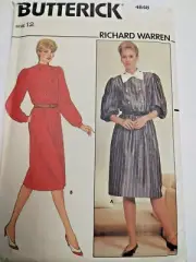 Dress 12 Butterick 4848 Sewing Pattern UC VTG 80s Warren Standing Collar Button