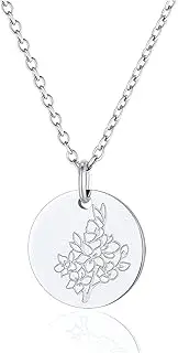 [FindChic] Birth Flower Disc Necklaces for Women Girls Jan. to Dec. Guardian Month Flora Pendant with Birthstone Stainless Steel/18K Gold Plated Custom Engraving Backside Dainty Medal Jewelry, with Gift Box