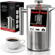 French Press Coffee Maker (1L)-Double Walled Large Coffee Press with 2 Free Filt