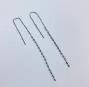 Minimalism Silver Beads Threader Pull Earrings Stainless Steel 4.5" Chain PE9