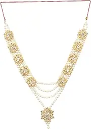 [Aditri Creation] Decorative Moti Mala Lotus Design Set for Laddu Gopal/Devi Maa/Radha Krishna/Indian Traditional God Goddess Haar Sringar jewellary Set for All God Statue Festival Diwali decor(Size:-6")(Golden,White)