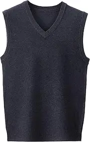 [JEShifangjiusu] Mens V-Neck Knitted Sweater Vest Sleeveless Pullover Wool Blended Cable Knitwear Loose Solid Plain Sweater Top