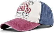 [Generic] Vintage Baseball Cap Washed Denim Trucker Cap Motorcycle Print Pattern Outdoor Sun Hat 100% Cotton for Man Women