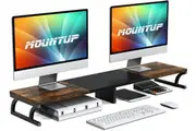Dual Monitor Stand Riser Wood Storage Home Office 2 Monitors Desktop Organizer