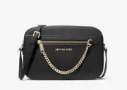 NWT MICHAEL KORS Jet Set Large In Black Gold Saffiano Leather Crossbody Bag