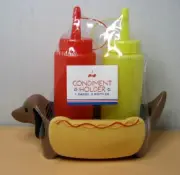 Dachshund Dog Condiment Caddy Ketchup & Mustard Squeeze Bottle Holder Cookout