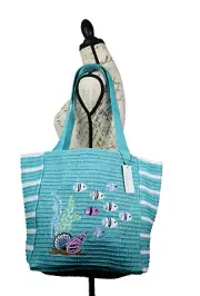 Vera Bradley Straw Tote Bag Antilles Treasure Beach Sea Theme NWT