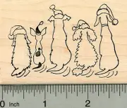 Christmas Rubber Stamp, Dogs Wagging Tails in Santa Hats K35322 WM