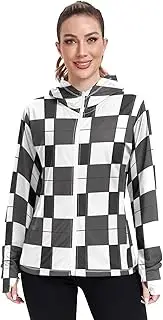 [RPLIFE] Black and White Checkerboard Uv Clothes Women, Upf 50+ Zip up Outdoor Clothes, (S-XXL)