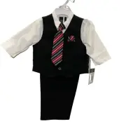 Boys Dress Suit Size 12mo Black/white w/Striped Tie NWT