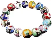[NXAWUE] Cloisonne Bracelet,Enamel Bracelet, Multicolor Polished Fine Cloisonne Enamel 12mm Beads Bracelets Women Ethnic Stretch Elastic Fashion Copper Beads Bangle