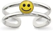 [JewelryWeb] 925 Sterling Silver Solid Yellow and Black Enameled Smiley toe ring
