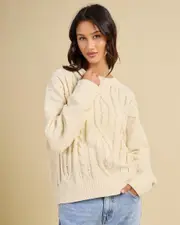 [Roxy] Roxy Women's Missing The Waves Sweater in Parchment Natural Size Large L Parchment Natural