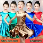 Girls Latin Dance Wear Dress Satin Sleeveless Tango Costume Ballroom Rumba
