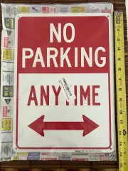 2 NEW (sealed) 10x14" Metal NO PARKING ANYTIME Signs with Arrows, USA Made