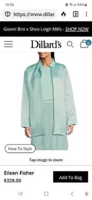 Eileen Fisher Silk Satin Stand Collar Long Sleeve Open Front Jacket - Orig $328